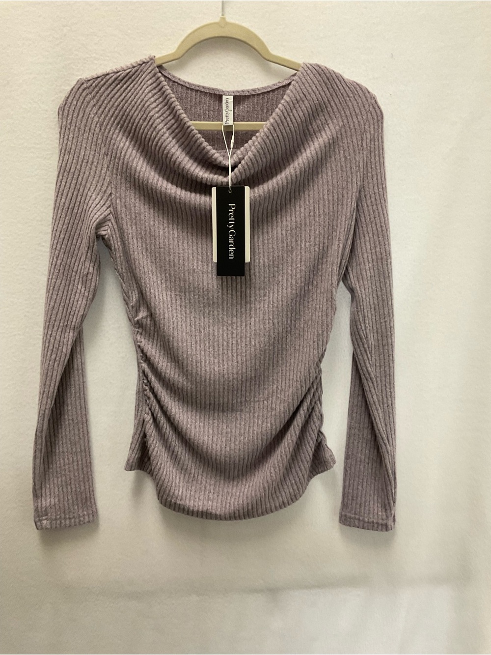 PrettyGardner Ribbed Long Sleeve Tee in Dusty Mauve